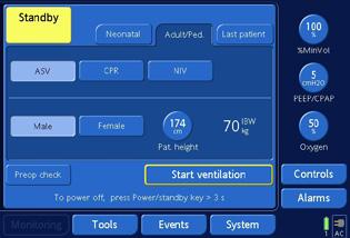 Access the Monitoring window with the touch of a button at any time during active ventilation.