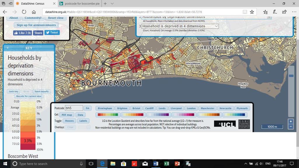 Boscombe Analysis of the Data Shine Website The red areas on this map, show deprived households that are well above the average for the area. These are in Boscombe West and Central.