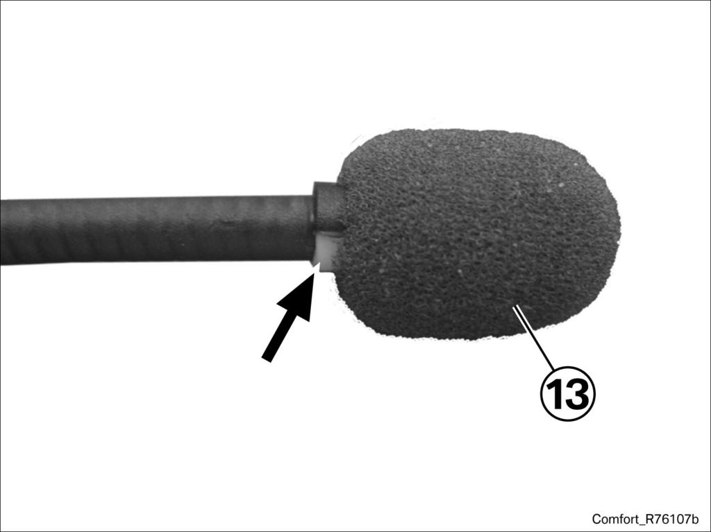Check Push back wind guard slightly (13) and check for correct alignment of microphone. White marking on microphone is toward inside of helmet.