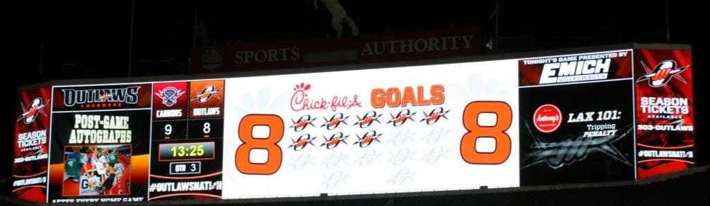 Eat Mor Chikin Goal promotion When the Outlaws score 13 or more goals during a home game at Mile High Stadium, every fan will receive a coupon from Chick-fil-A.