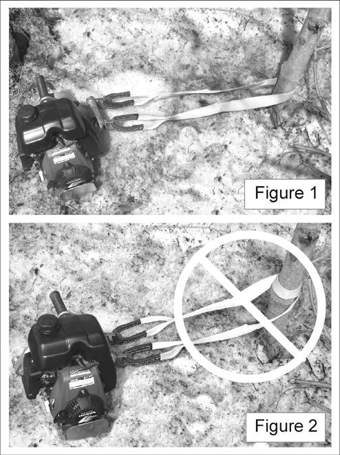 3.3.1 Using a polyester sling (included with the winch) Go around the anchor point with the sling. Insert each end of the sling in one of the safety hooks located on the winch (figure 1).