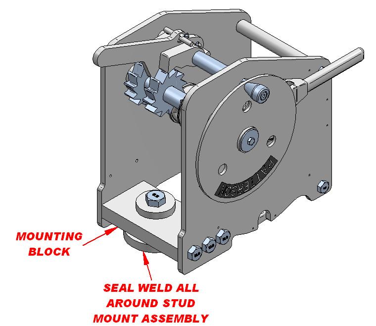 Place the winch and stud mount assembly in the appropriate area. Make sure the deck in the winch swivel area is smooth and clear of obstructions.