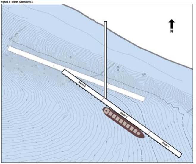 Section 3 Effect of Wharf Alignment The two alternative pier locations are close to each other and differ mainly in their alignments by about 20 degrees (Figure ).