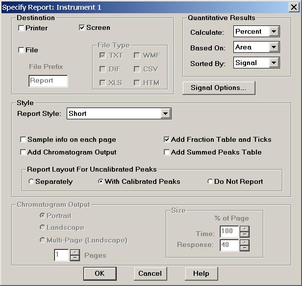 Configuration and Operation of the Micro-scale Fraction Collector/Spotter 2 Viewing your Results Report In order to create reports with a fraction table and tick marks the Specify Report