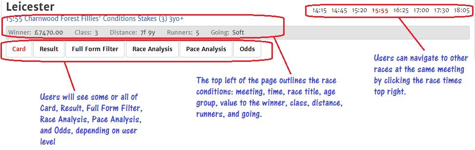 Race Card Overview The geegeez racecards use a tabbing system to keep all of the content as accessible as possible in a single page.