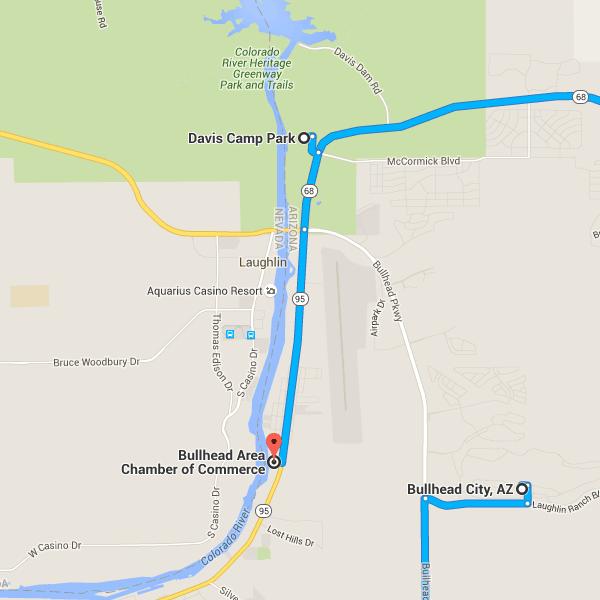 26. Turn right onto AZ-68 W 27. Continue onto Topock-Davis Dam Rd Destination will be on the right 0.8 mi 2.3 mi 6 min (3.