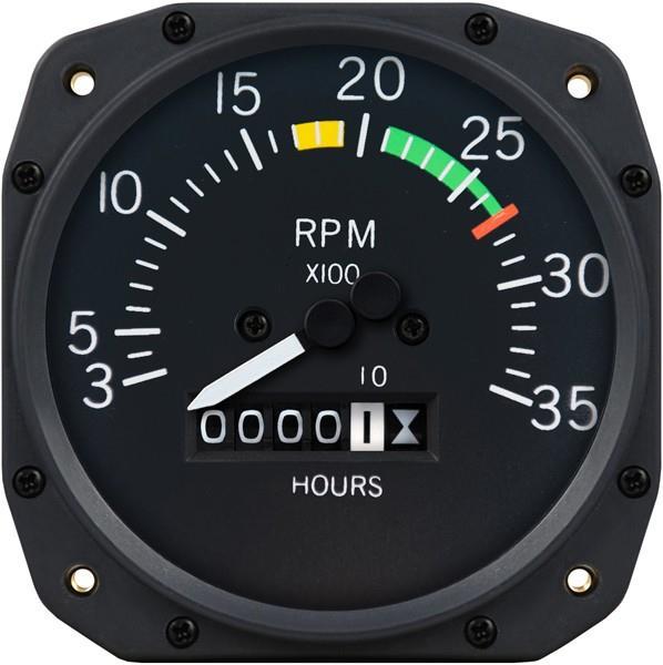 The tachometer is marked with colour-coded arcs to indicate the proper range of engine operation, including: