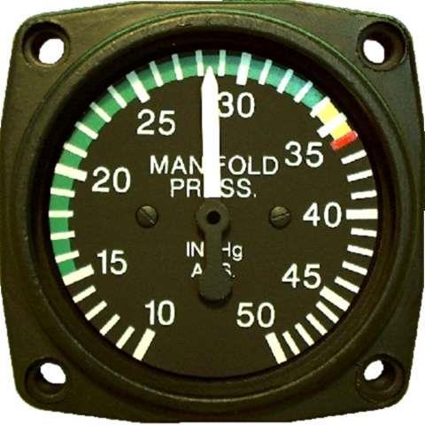 ENGINE INSTRUMENTS Manifold Pressure Gauge The manifold pressure gauge also has colour-coded arcs displayed on the gauge to indicate the normal operating range and operation limits.