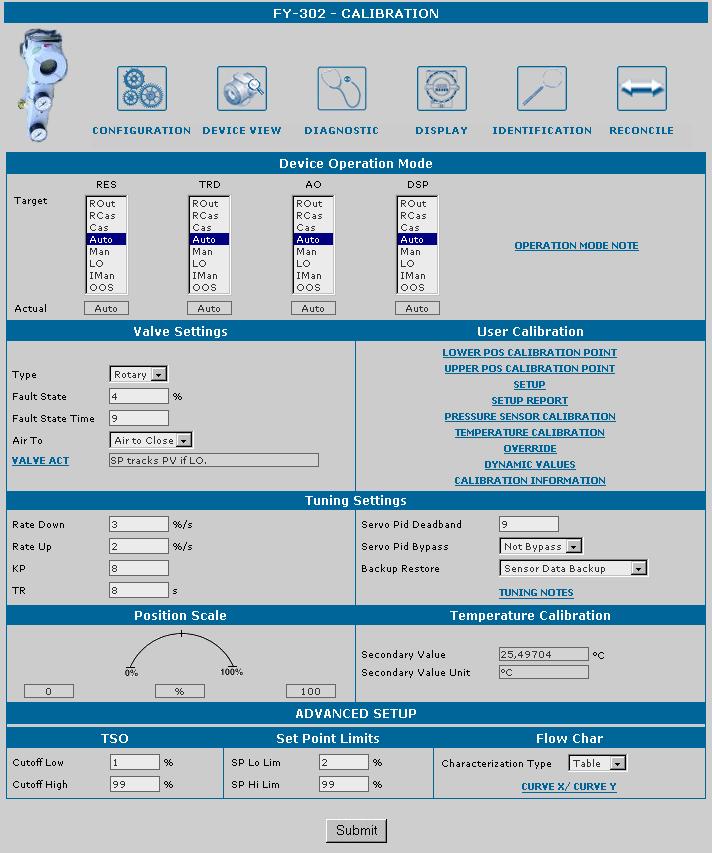 FY302 AssetView HMI FY302 Calibration Page This page displays configuration data used in the calibration procedures. Device Operation Mode Indicates the operation mode for the device: Figure 21.