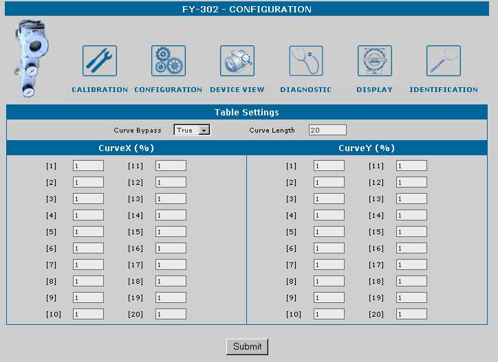 FY302 AssetView HMI Type the points of the curve and click Submit to