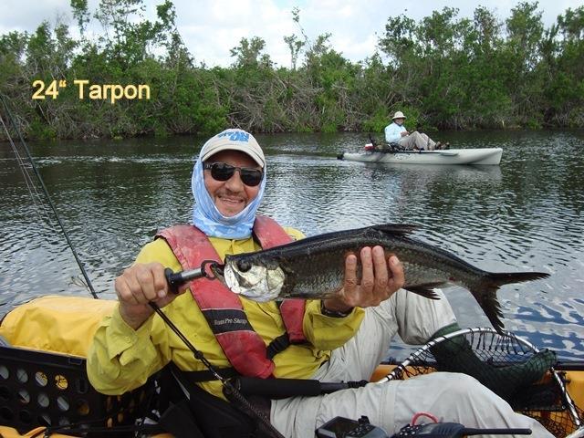 On this day, the bite was weak accept for a short period of time after 11:00 AM when several Snook and small Tarpon were caught by the four kayakers.