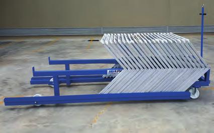 10510 Hurdle Trolley For 40 Hurdles Made from special aluminium profiles. It provides place for up to 40 hurdles.