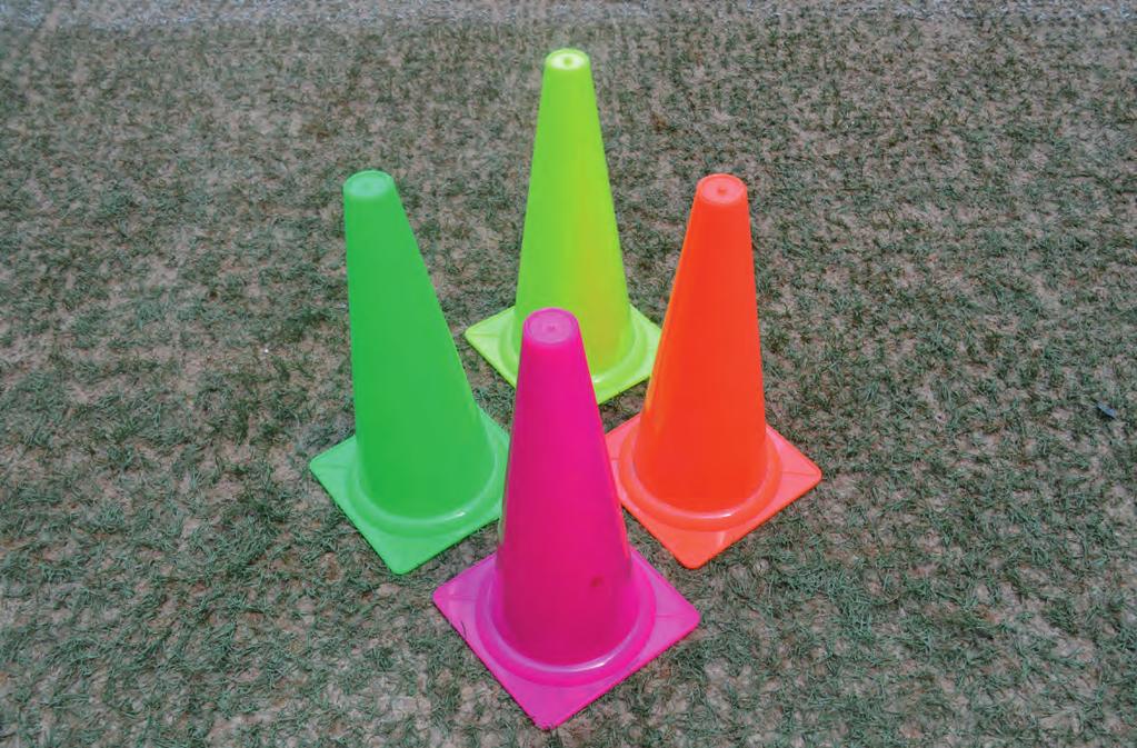 ATHLETICS Track & Field Equipment Marker Cones (28 Cm, Synthetic) The maker cones are made from plastic. Their height is 28 cm. The cones are available in assorted colours.