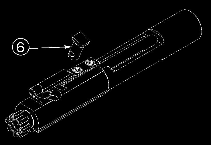6. Remove firing pin (5) out of rear of bolt carrier assembly (2). 7. Rotate bolt cam pin (6) a ¼ turn and lift it out. 8. Remove bolt assembly (3) from bolt carrier (2). 9.