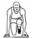 Hands are cupped; thumb and index finger just behind the line, and directly below the shoulder. Both arms are straight and locked in the elbows. Head is down; neck relaxed and the jaw lose.
