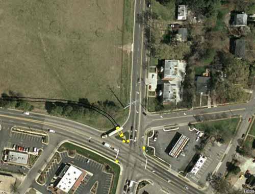 NIH Channelized Turn Lane Center crosswalk location No