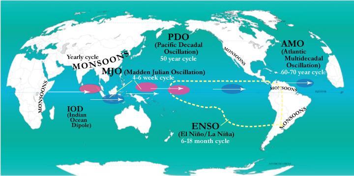 Remember the hot and cool MJOs MJO - Madden Julian Oscillation 4-6 week cycle They flow through the warming El Niño and can warm or cool the water.