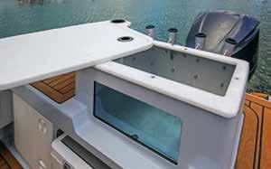 In the fully-lined forward cabin there s a full-length berth to starboard with an enclosed heads on the port side, useful shelves and under-berth storage as well.