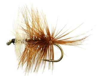 The Bivisible, Brown HOOK: Mustad 94840 or equivalent (Standard Dry Fly Hook) 10-16 THREAD: Brown TAIL: Brown Hackle Barbs BODY: Several brown hackles tied in the rear and palmered forward tightly;