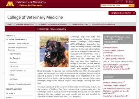 edu/leonberger UMN Canine Genetics Laboratory Website Access submission forms Including