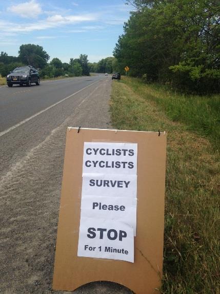 Cyclists Intercept Surveys To learn more about cyclists on routes, intercept interviews were conducted at most count locations for 3 to 4 hour periods. Survey contained 4+ questions.