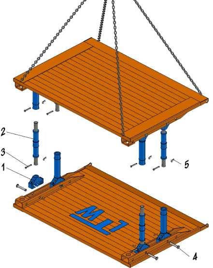 Put the struts and extension pipes, respectively staggered, into the spring spindle holders (shoring width up to 2,0m at one plate - greater width at two plates) and secure with bolt 20*148mm and