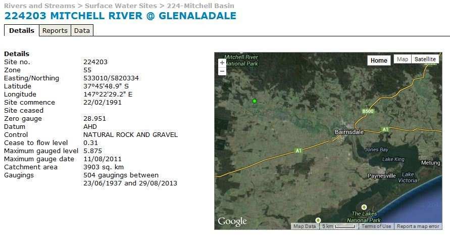 Appendix 1 Data variables Environmental monitoring stations Mitchell River Figure 9. Metadata from the Glenaladale station of the Mitchell River. Source: DEPI data warehouse.