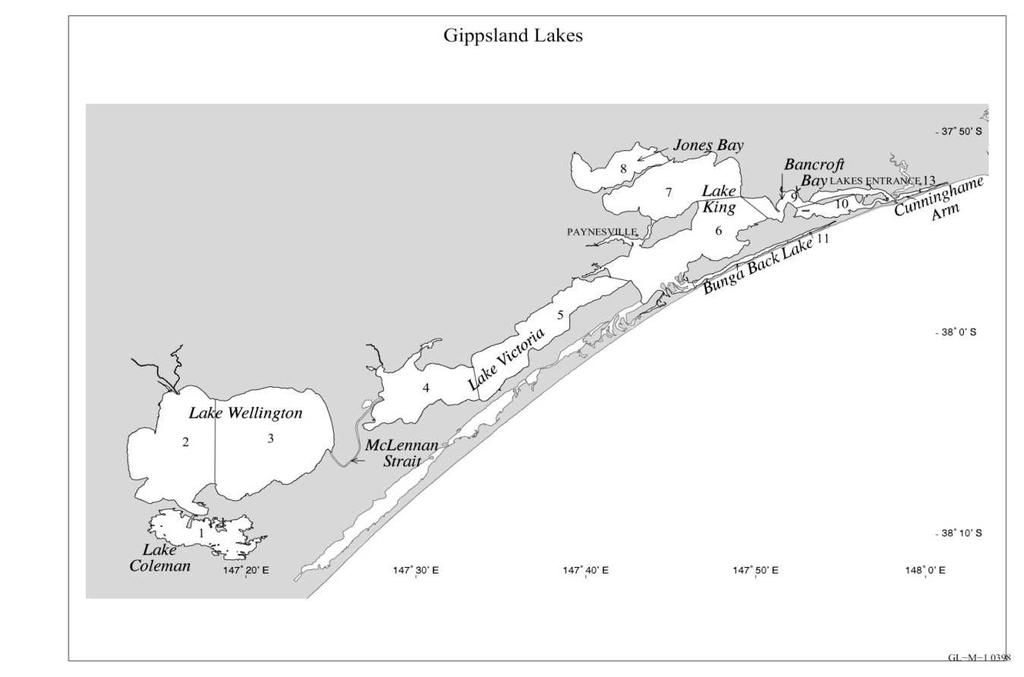Table 1. Area Codes and fishing areas used by commercial fishers to report their Gippsland Lakes catches. Areas used in analyses are in bold.
