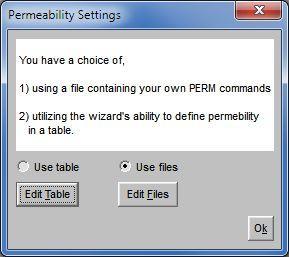 Click the Permeability settings button to bring up a window to select if you wish to use your own file or the table provided by the wizard.