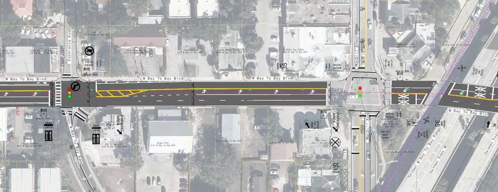 Bay to Bay Blvd (Esperanza Ave to Bayshore Blvd.) Lengthened left turn lane at intersections increases efficiency.