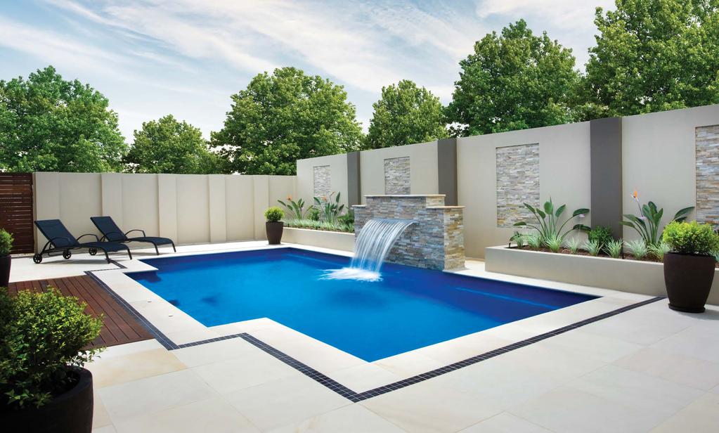Elegance Since its introduction, the Leisure Pools Elegance design has changed people's perception of what a fiberglass pool can look like.