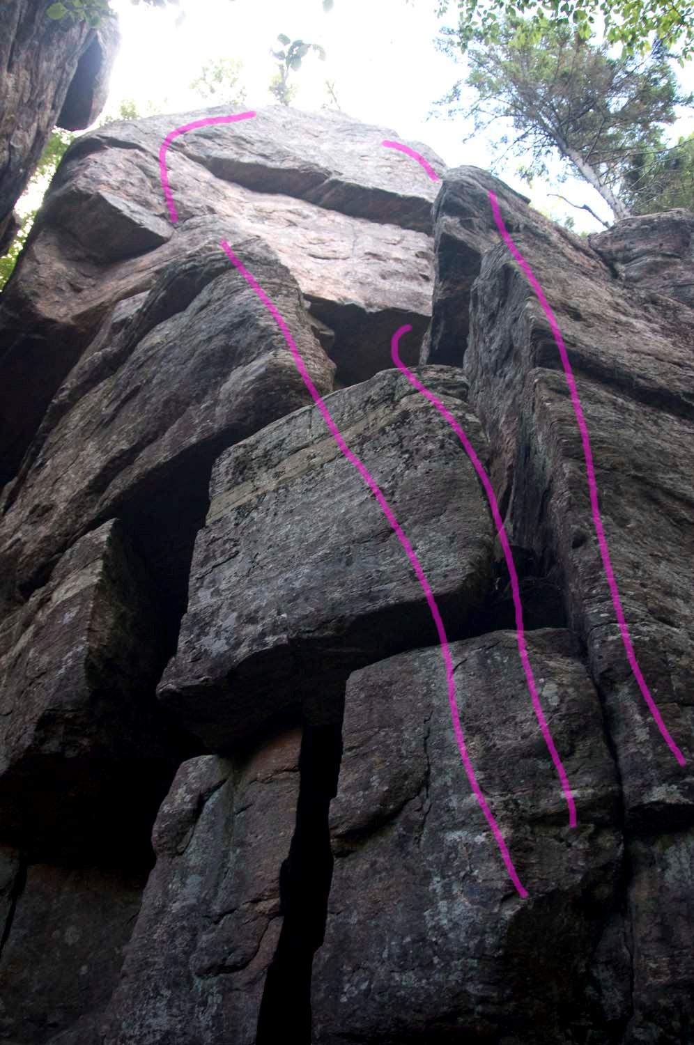 Climbing Guide to Statebrook Cliff 25. Unnamed Project 2 5.?? PG Next climb starts to right of previous, goes up onto two standing blocks. Go on up, swing bit to right, go over three foot roof.