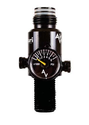 Safety System Removable bonnet ll valve (not shown) ASTM 825-14 NGO thread Black high-pressure & lowpressure burst disks High-pressure manometer (gauge) Your Air Venturi regulator is equipped with an
