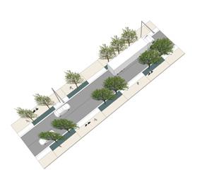 Tree planting reinforces the ring road hierarchy and provides shade for pedestrians and cyclists. Cater for large vehicles, including semi-trailers.