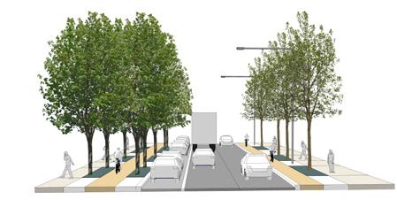 Wide western verge to encourage social interaction and provide a strong connection between the Alawoona Avenue precinct and the residential precinct.