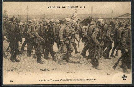 German troops swept through Belgium & thousands of Belgium refugees fled in terror. U.S.