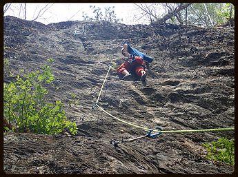 back down to a belayer at the base. To set up a top-rope climb at a sport climbing crag, one climber must ﬁrst lead the climb.