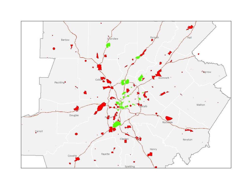 ACTIVITY CENTERS The Activity Centers highlighted in green contain at least one workplace where someone registered for the 2016 Atlanta Bike