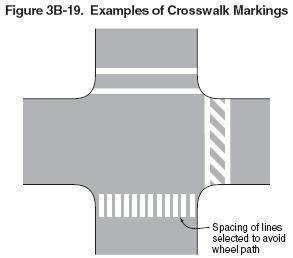 for marked and unmarked crosswalks. Detectable warning surfaces contrast visually with adjacent walking surfaces, either light-on-dark, or dark-on-light.