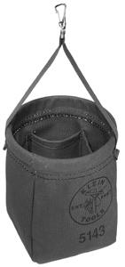 Line-Hose Bag No. 6 canvas with Cycolac top ring and molded bottom. Large enough to accommodate several pieces of hose. Leather cuff extends 3" (76 mm) up the side.