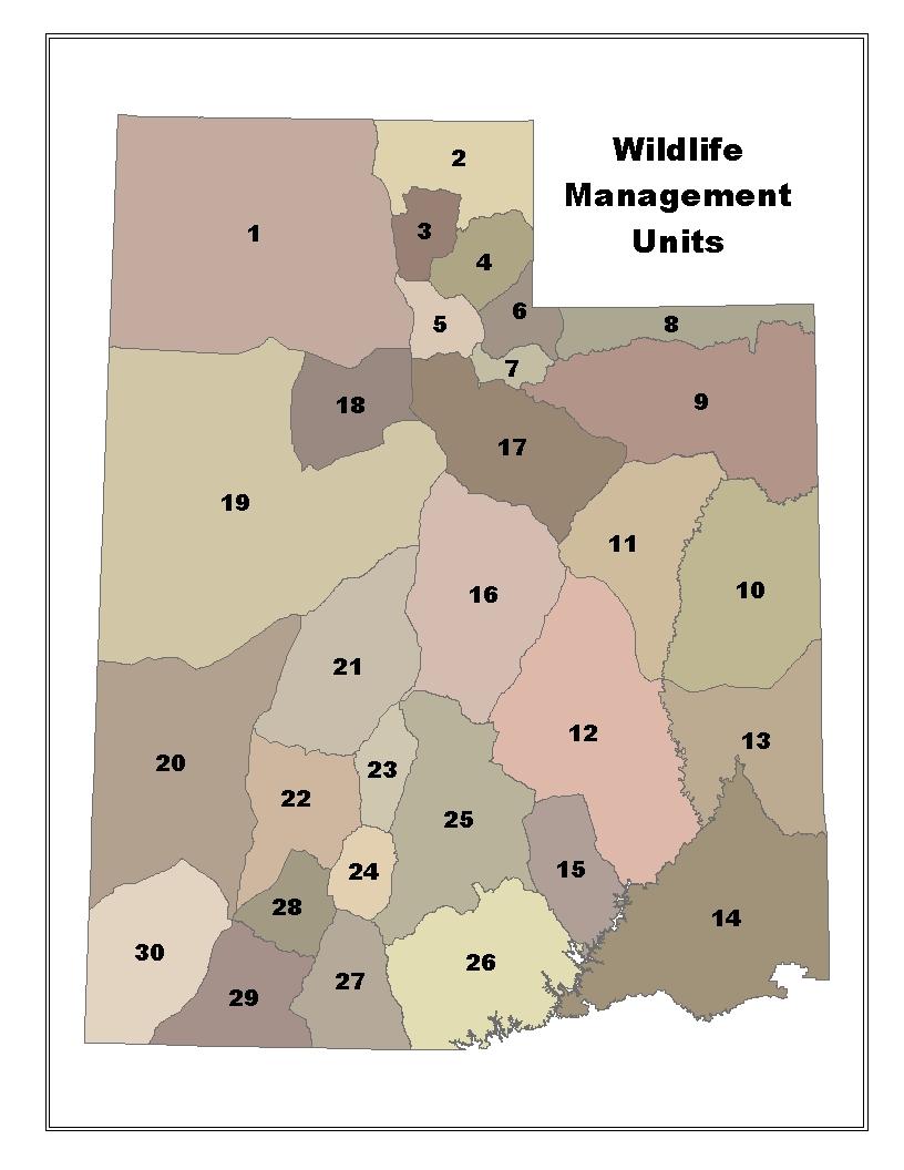 Figure 1. Wildlife Management Units used by Utah Division of Wildlife Resources to manage cougar harvests.
