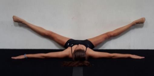 PART 1 - FLEXIBILITY TEST 1: STRADDLE SPLIT POSITION Starting Position: Lying on the floor on the back with the buttocks against the wall, legs extended vertically and heels on, or close to, the wall.
