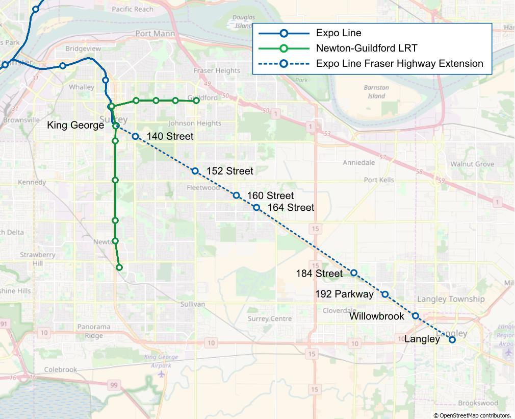 SkyTrain alignment for Surrey-Langley