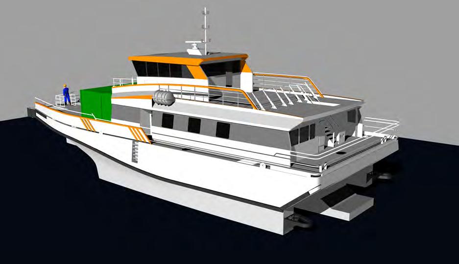 VESSEL ACCOMMODATION Inertia PM5 can transport 24 passengers in business class seats or alternatively accommodate 12 passengers in 6 double cabins, so the passengers and crew can re main offshore for