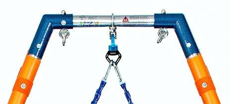 This view shows both chain connectors installed. Make sure the spring clips have closed properly. The position shown first is for linear movement of the swing.