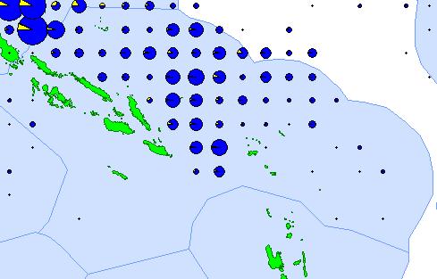 The Taiwanese flagged vessels concentrated more in the south towards the east of the EEZ. Similar fishing pattern was shown by the Japanese fleet.
