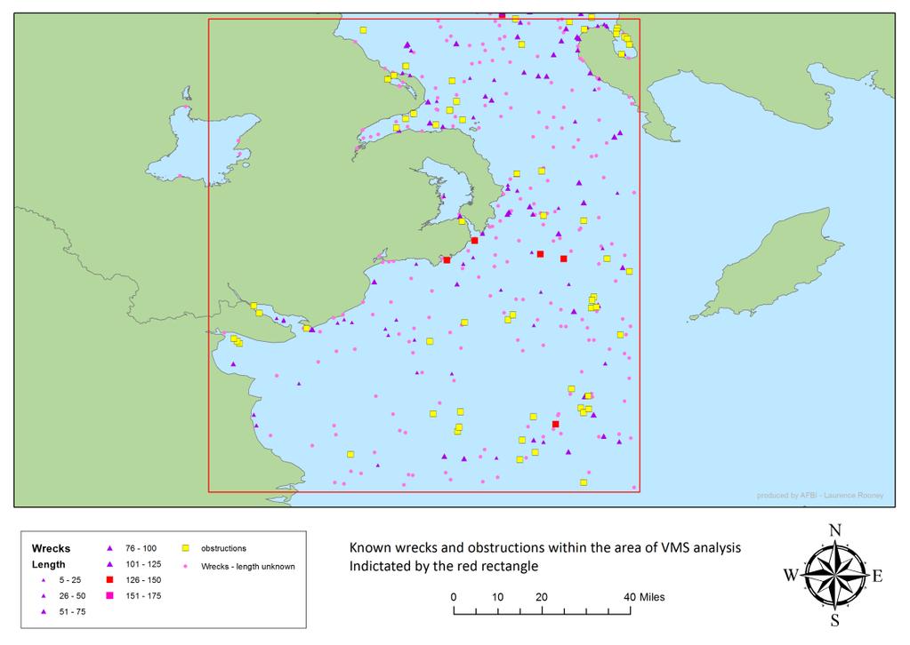 Wrecks and Military: Only wrecks within the extent of the red box were examined as data wasn t available for the whole Irish Sea.