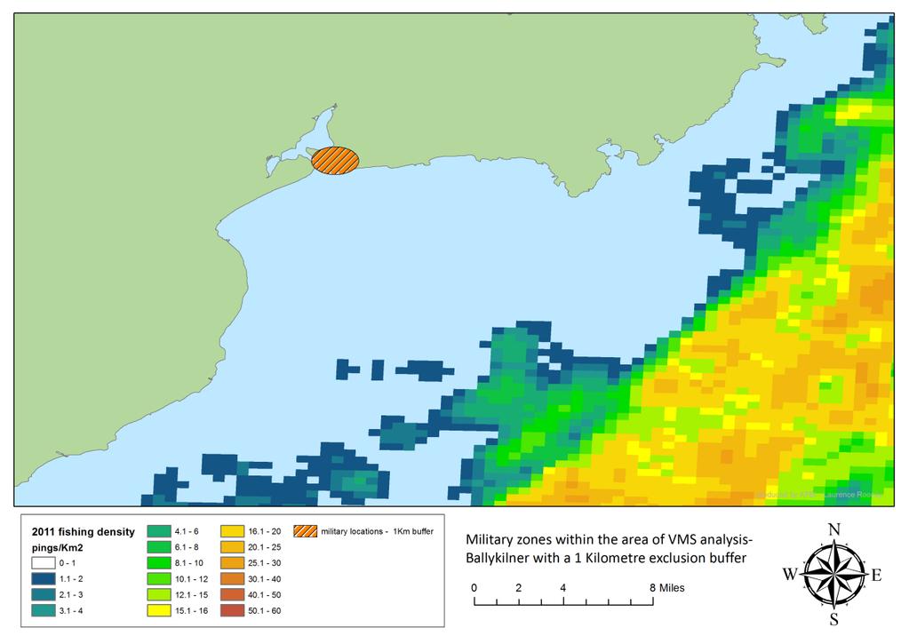 With 250m buffers applied the total area of wrecks is 105km 2 (although the true area is much less) the results indicate that there is fishing activity in the vicinity of around 50% of wreck sites.