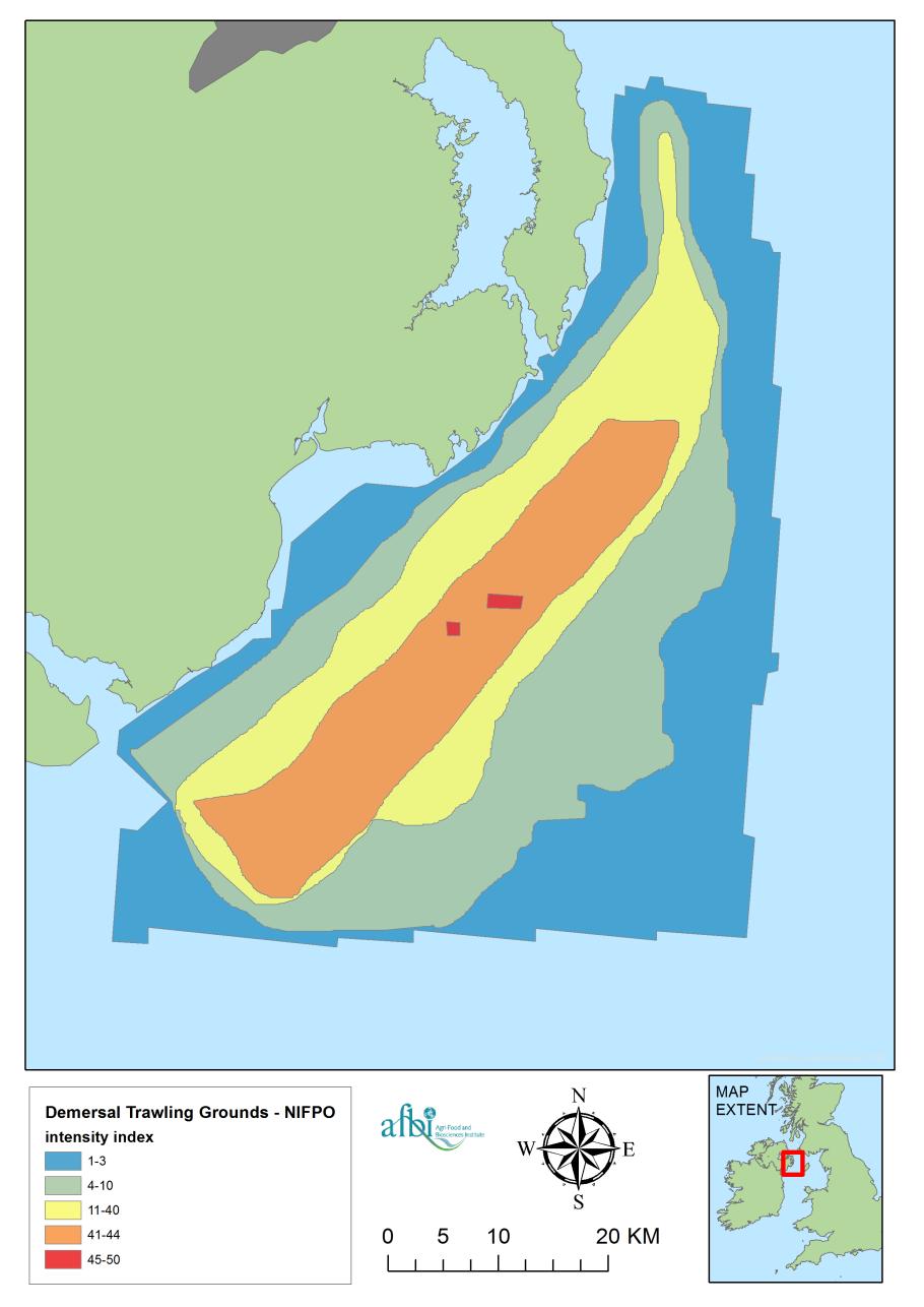 Demersal Trawling Figure 7: Areas where demersal fishing occurs and the relative intensity of fishing (Source NIFPO: FFW
