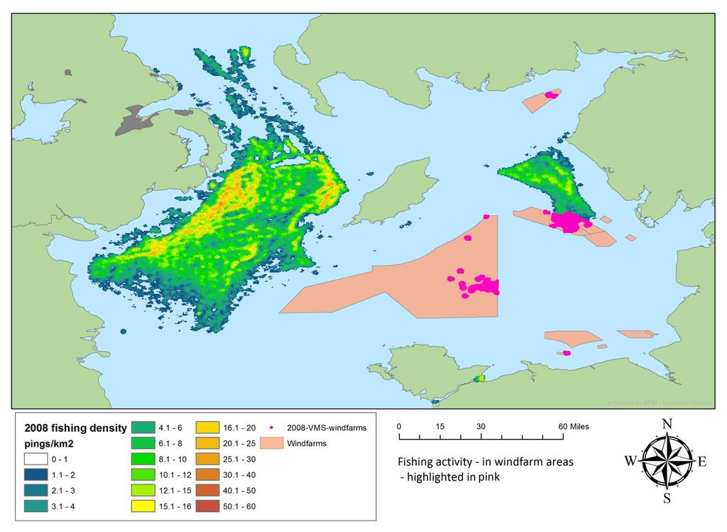 GB Irish Sea wind-farms: Total area of VMS present in GB designated wind-farm areas every year is compared. Area is based on raster size of 0.25km 2.